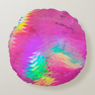 Coussin rond rose et vert