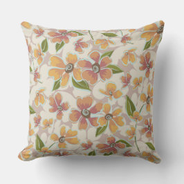 Coussin rond rose orange Tropical Rétro Floral