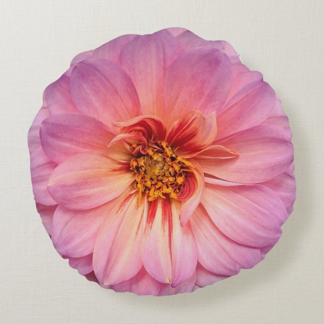 Coussin rond simple rose et violet Zinnia (Dos)