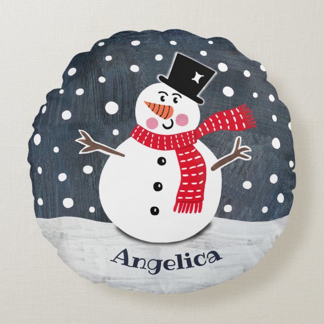 Coussin rond Snowman personnalisé (Devant)