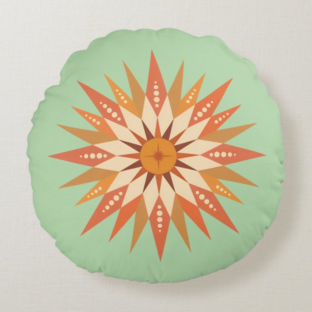 Coussin rond Sunburst Boho (Devant)