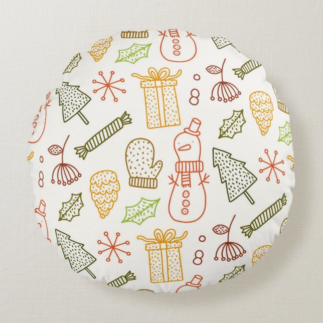 Coussin rond sur le thème de Noël (Devant)
