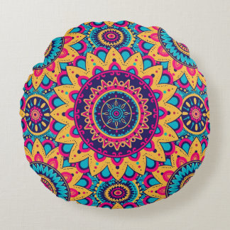 Coussin rond Symphonique de Kaleidoscope Mandala