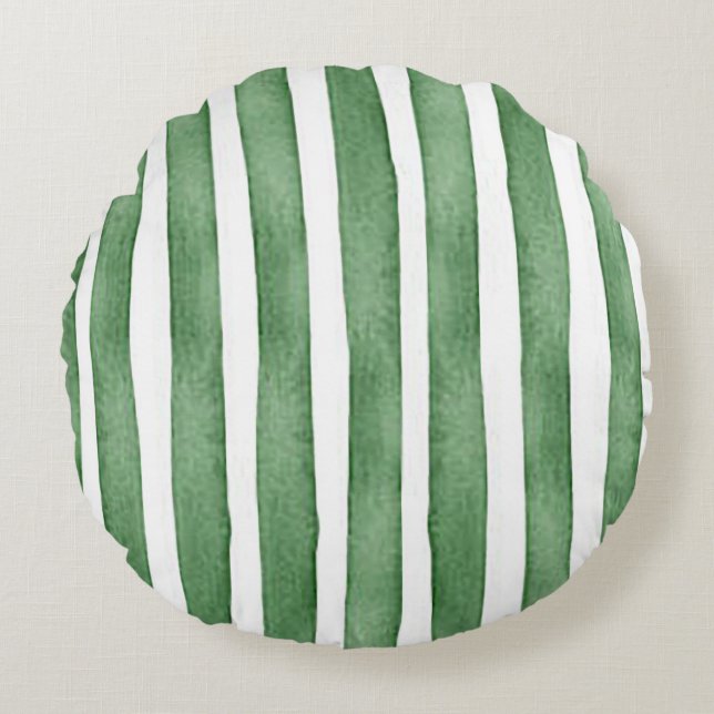 Coussin Rond Teinté à l'Aquarelle Rayure Verte (Devant)