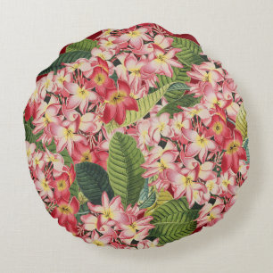 Coussin rond tropical floral de fleur de Plumeria