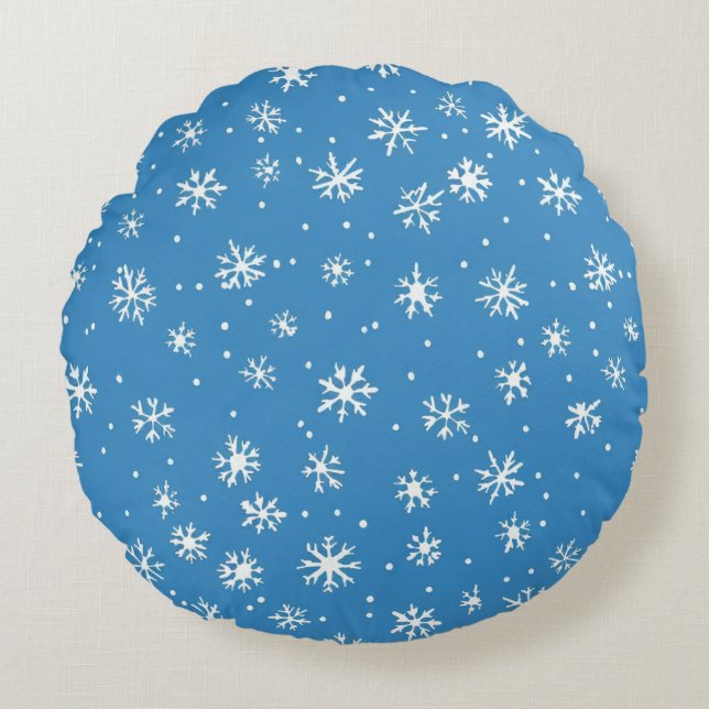 Coussin rond un motif de cristaux de neige (Devant)