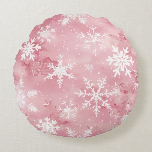 Coussin rond un motif de cristaux de neige (Devant)