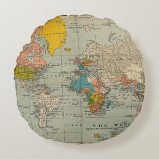 Coussin rond vintage de carte du monde