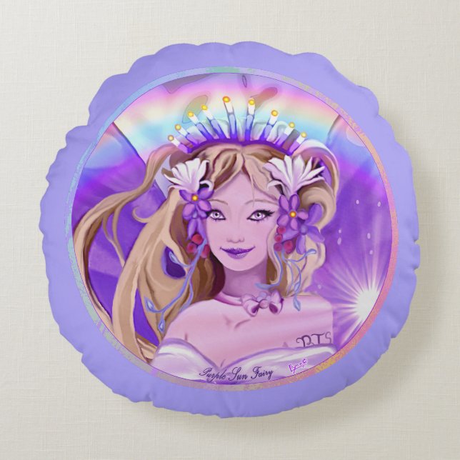 Coussin rond violet Sun Fairy (Devant)