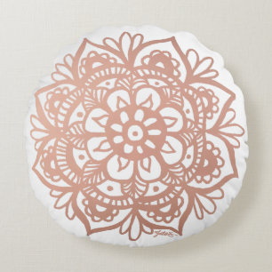 Coussin ronde Rose Gold Mandala Pink