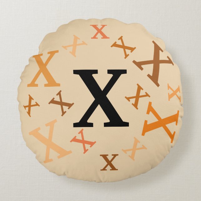 Coussin ronde - Tons de lettres Brown et orange (Devant)