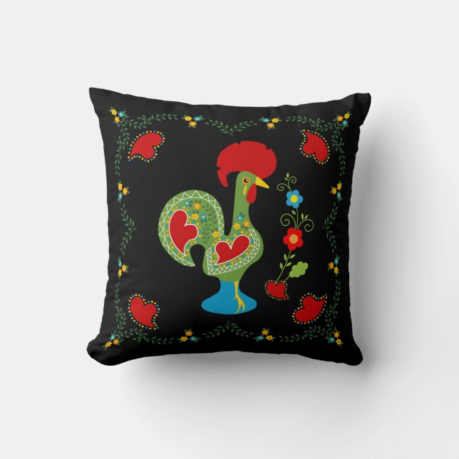Coussin Rooster portugais de la chance en vert (Recto)