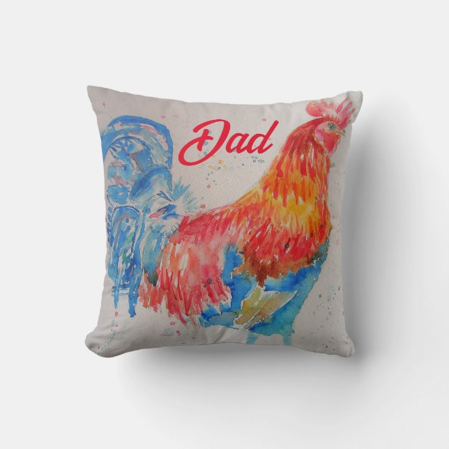 Coussin Rooster rouge Aquarelle Peinture Fête des pères Pa (Recto)