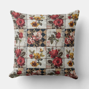 Coussin Rose, à damiers, pois,