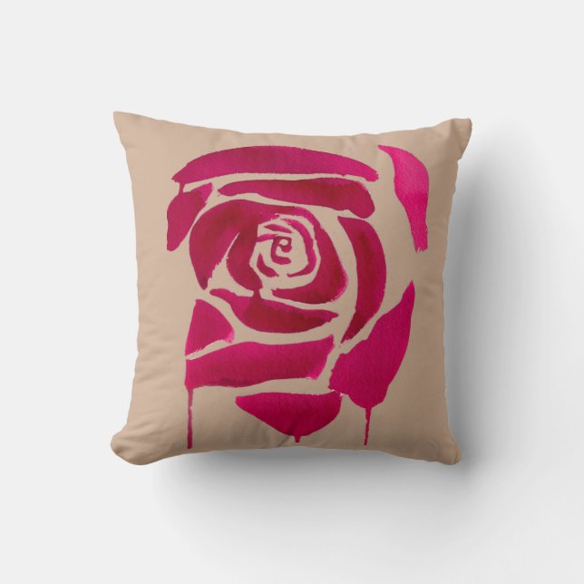 Coussin rose Abstrait original aquarelle art floral (Recto)