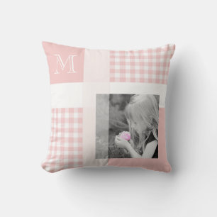Coussin Rose Ajouter Votre Photo En vichy Monogramme Moder