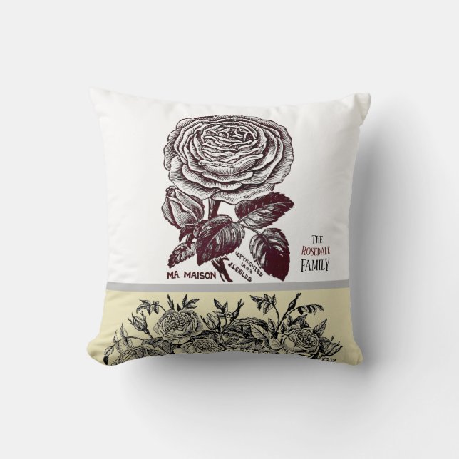 Coussin Rose antique - Votre choix de texte (Recto)