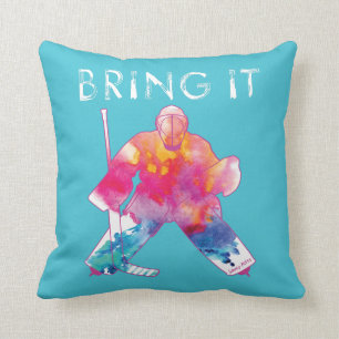 Coussin Rose Apporter Il Hockey Goalie Aquarelle réversib