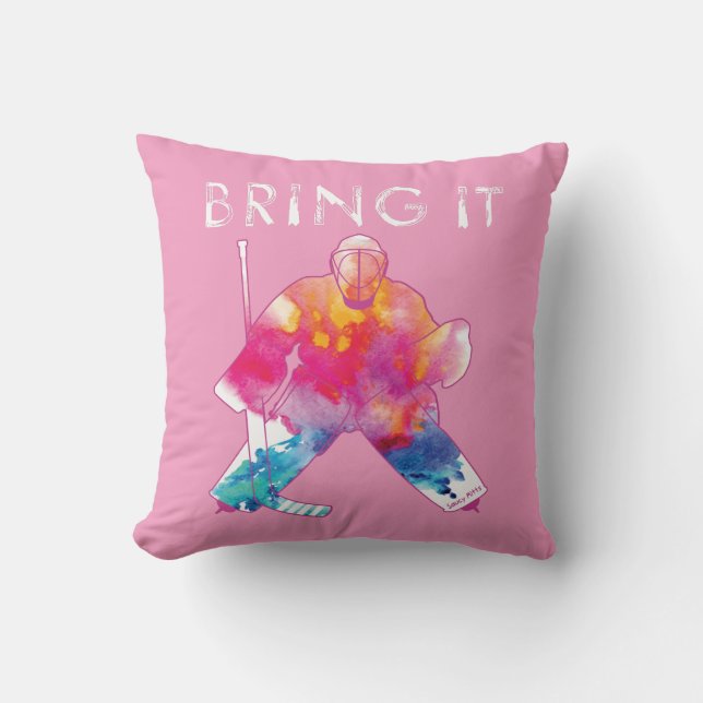 Coussin Rose Apporter Il Hockey Goalie Aquarelle réversibl (Recto)