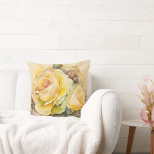 Coussin Rose aquarelle jaune agrandie