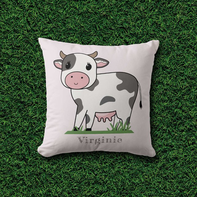 Coussin rose avec une jolie vache (Pink Pillow with a Cute Cow)
