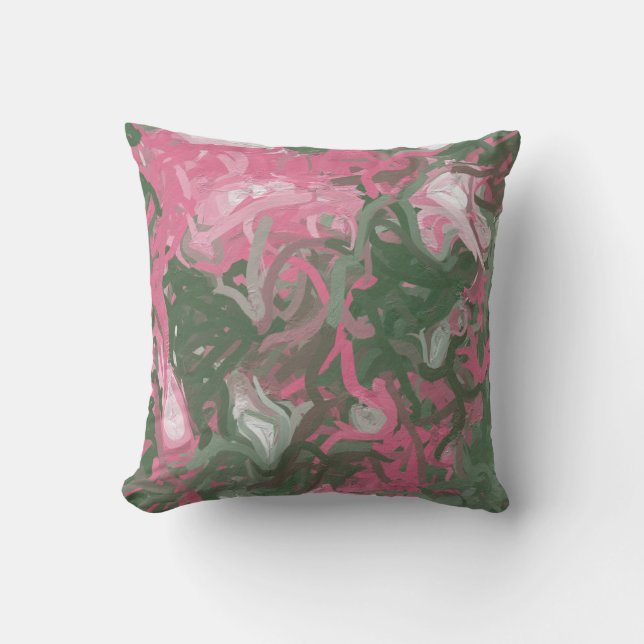 Coussin rose, blanc et vert abstrait (Recto)