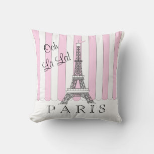 Coussin Rose Blanc Paris Tour Eiffel Ooh La La