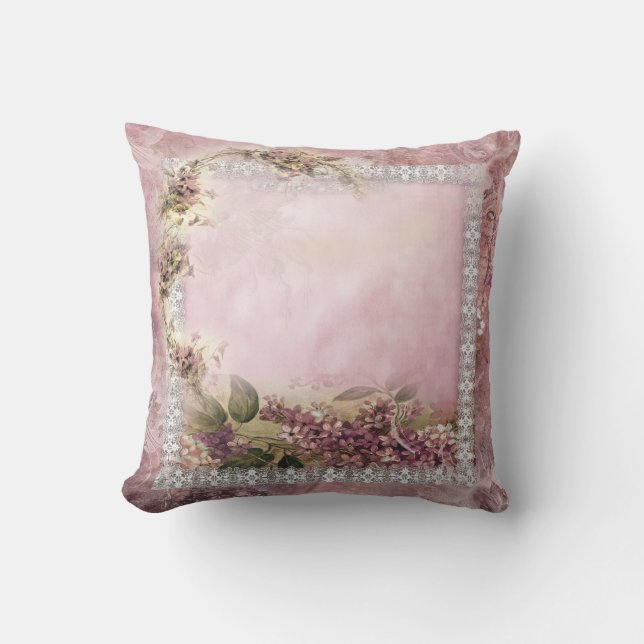 Coussin Rose blanc victorien de lavande de vue de dentelle (Recto)