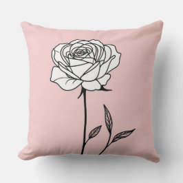 Coussin Rose blanche soulignée en noir sur rose