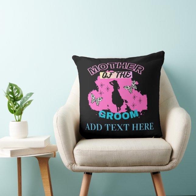Coussin Rose Bleu & Noir Mère Maman Maman du Marié (Chaise)
