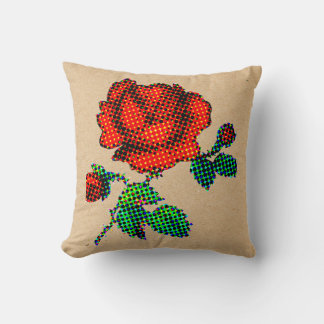 Coussin Rose Bloom Halftone on Brown Paper Fine Art