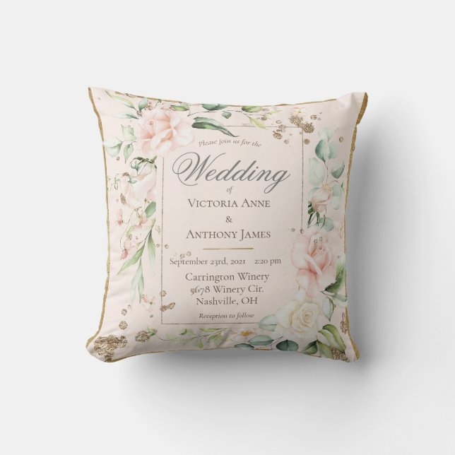Coussin Rose Blush Romantique Floral Faire-part de mariage (Recto)
