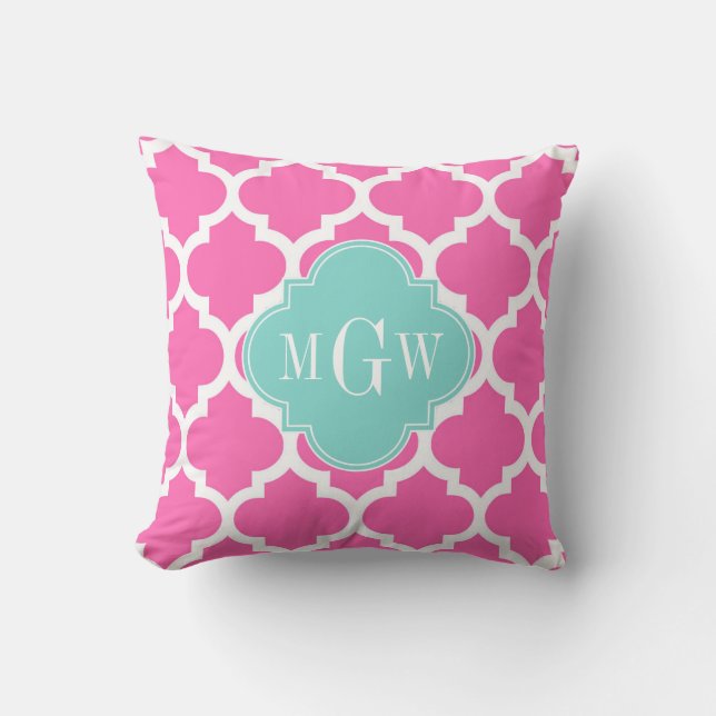 Coussin Rose Chaud2 Avec Marocain #5 Turquoise 3 Init Mono (Recto)