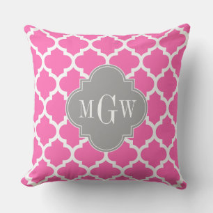 Coussin Rose Chaud #2 Blanc Marocain #5 Gris Foncé Monogra