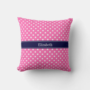 Coussin Rose Chaud #2 Points Blancs C Navy Bleu Marine Mon