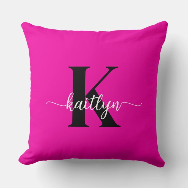 Coussin Rose Chaude Monogramme Noir (Recto)