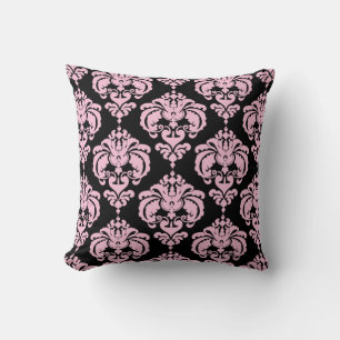 Coussin Rose clair et noir damas moderne élégant motif