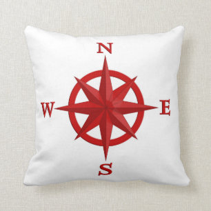 Coussin rose Compass 8 points, rouge profond et blanc