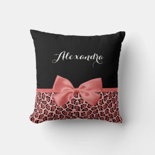 Coussin Rose Corail Arc Léopard