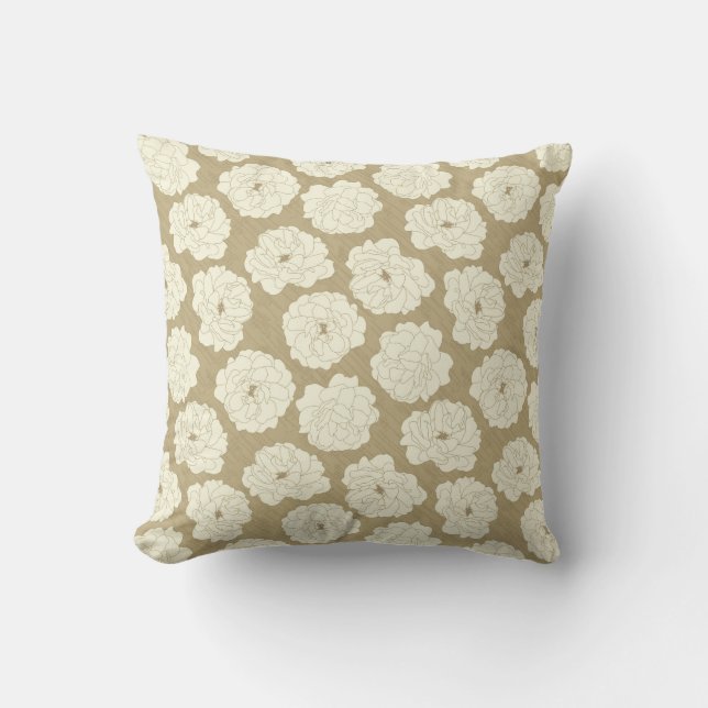 Coussin Rose crème sur Beige d'or - motif sans couture. (Recto)