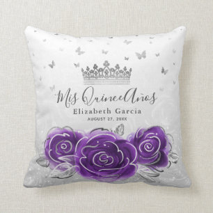 Coussin Rose d'argent et de violet Quinceanera Mis Quince 