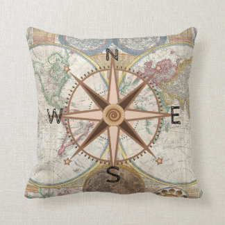 Coussin Rose de boussole d'explorateur du monde