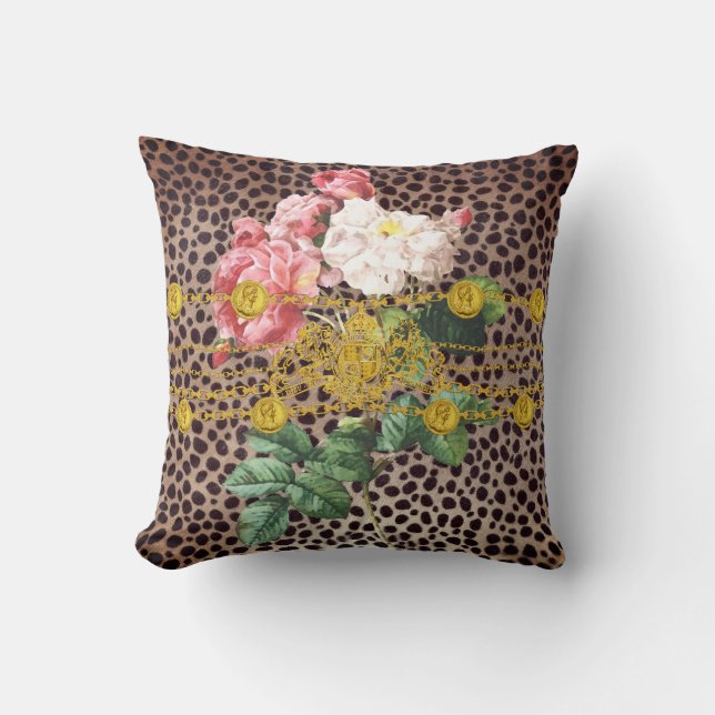 Coussin Rose de chaîne d'emblème de lion d'or d'empreinte (Recto)