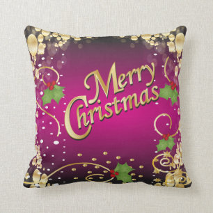 Coussin Rose de Fuschia et Noël élégants d'or