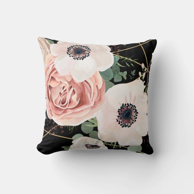 Coussin rose de jardin géométrique de 16 po x 16 po (Recto)