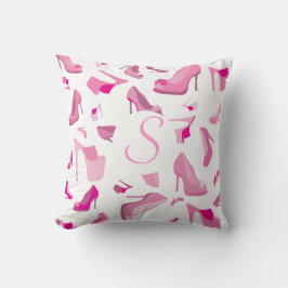 Coussin rose de monogramme de monstres de