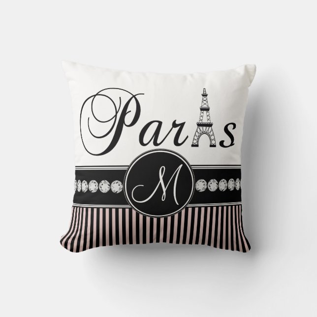 Coussin rose de monogramme de Paris de rayures de (Recto)