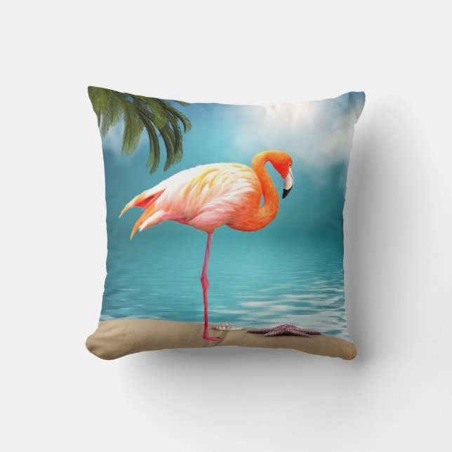 Coussin rose de plage de Flamant rose (Recto)
