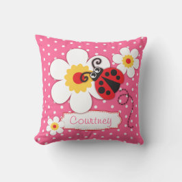 Coussin rose de point de polka de fleur de nom de