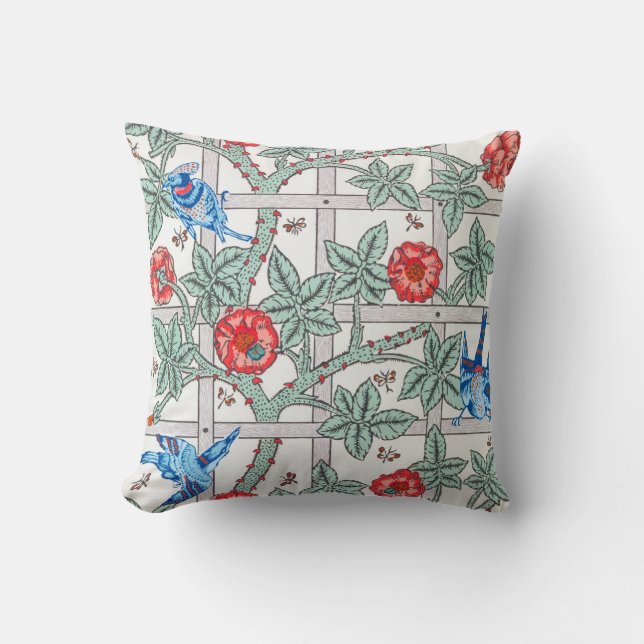 Coussin Rose d'Escalades & Petit Oiseau, William Morris (Recto)
